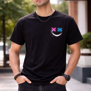 Cool X Eyes Smiley Printed Men’s Cotton T-Shirt (Black)