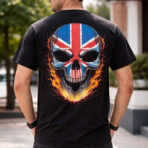 Flaming Skull Graphic Printed Men’s Cotton T-Shirt (Black)